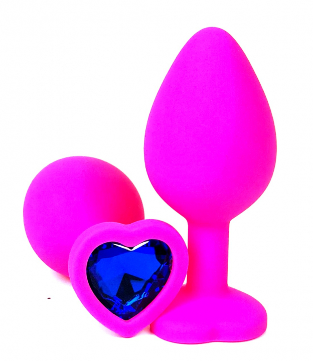 Пробка с синим кристаллом "Vandersex Heart" розовая, S 